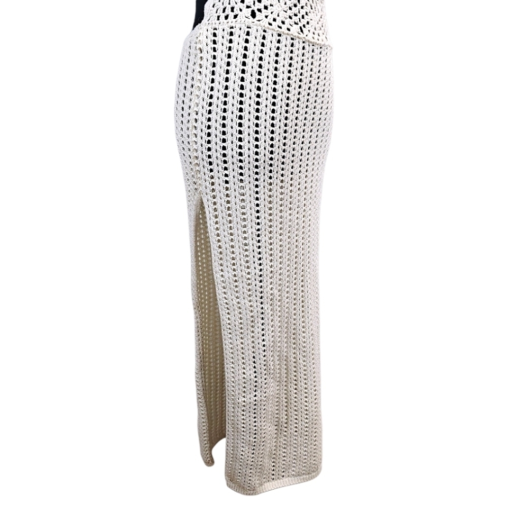 Forever 21 Ivory Crochet Knit Midi Dress Small Boho Chic Resort Beach Cover Up - Picture 9 of 12